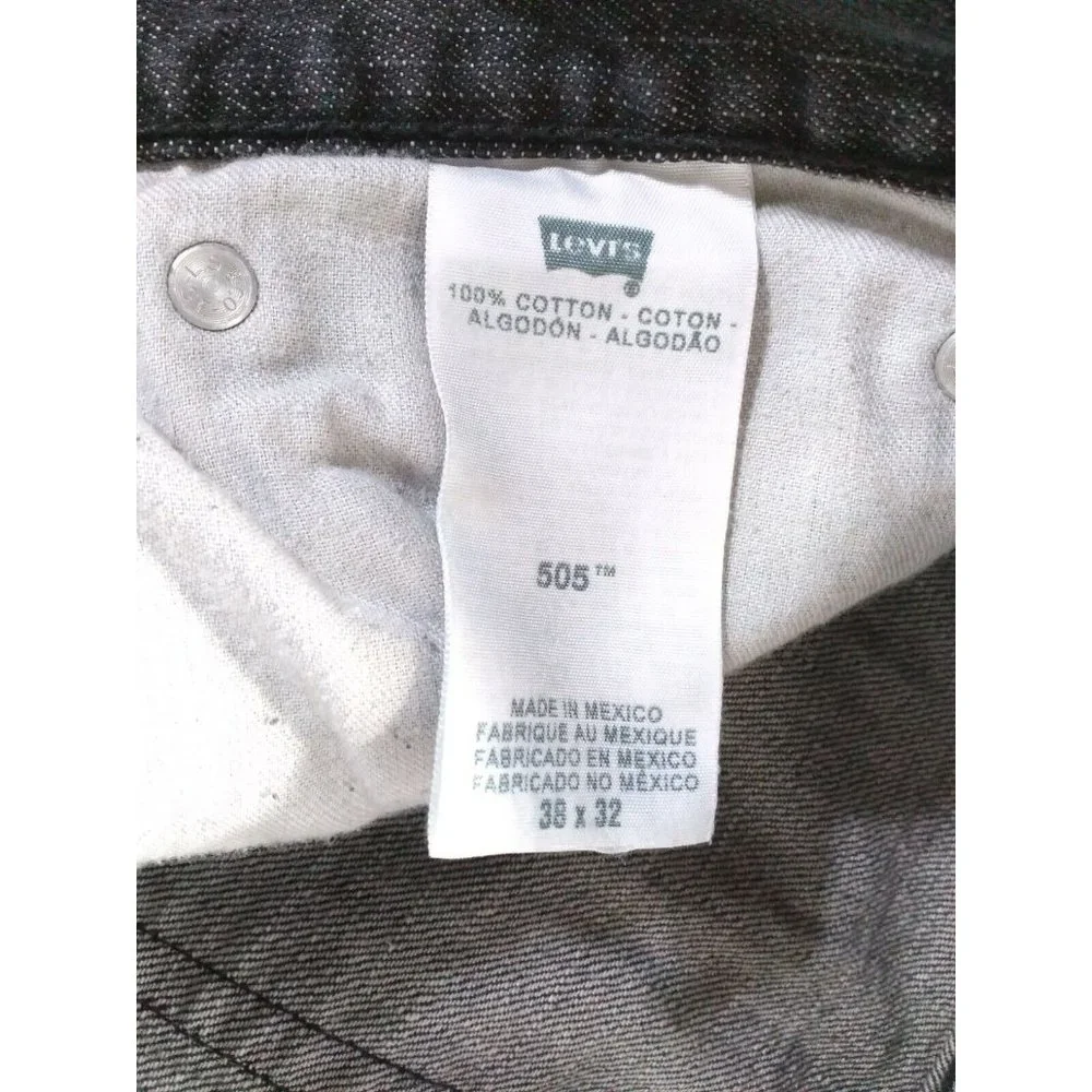 Levis 505  Black/Gray Denim Jeans Red Tab Sz 38x32 - Picture 6 of 6